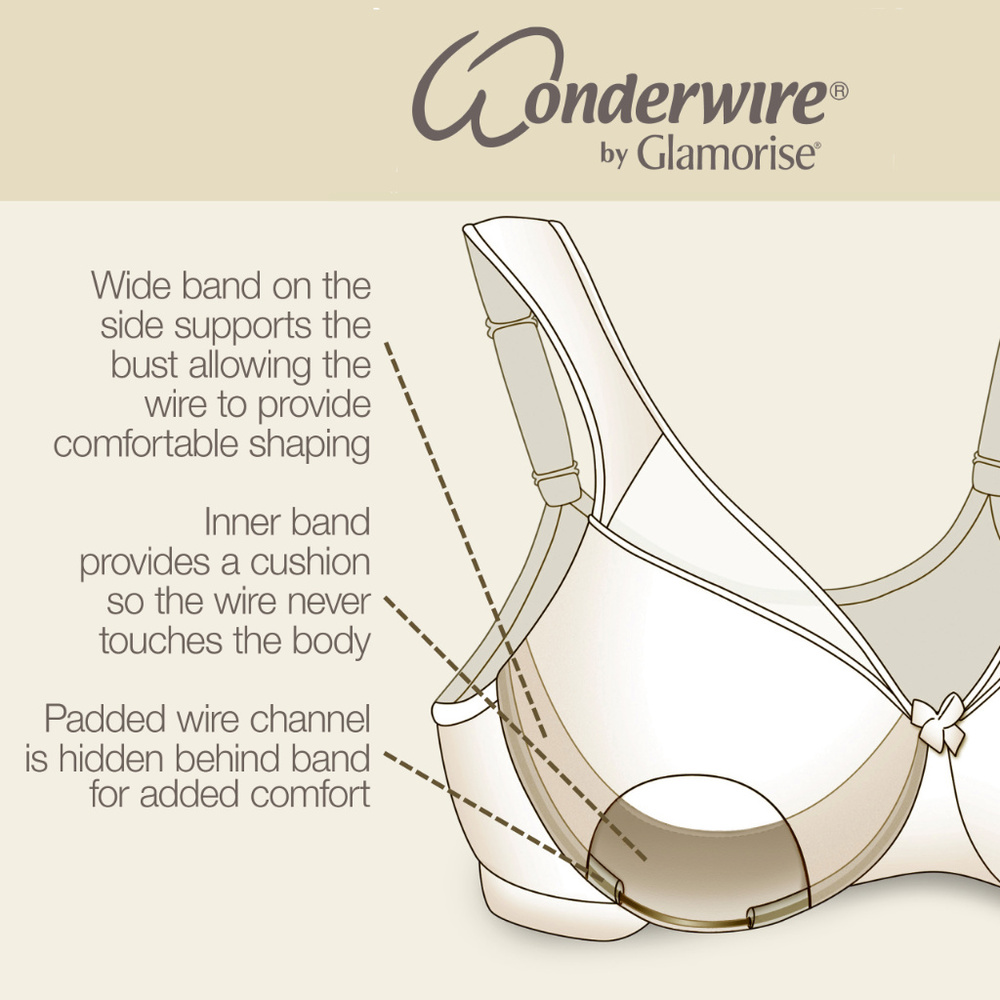 Glamorise 40D WONDERWIRE Bra Satin & Lace UNDERWIRE (FLEXI SIDE BONES) Black NEW - Picture 9 of 16